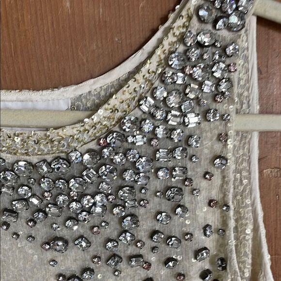 Elijah Cream Crystal and sequin embellished Sleeveless Silk shift Dress NWT - Picture 4 of 12